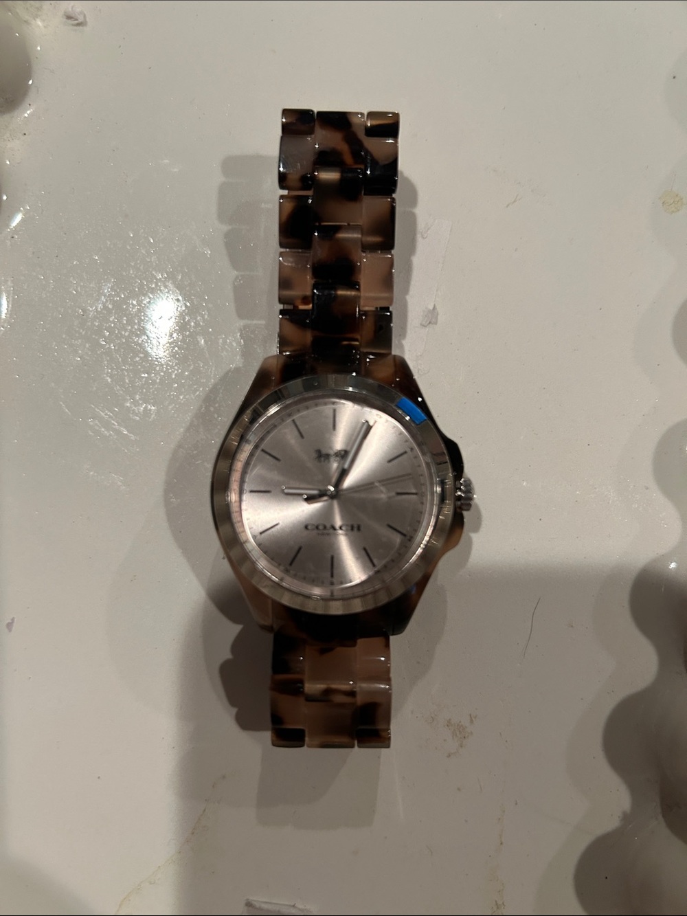 Coach Men’s or Women’s Tortoise-Pattern Resin Bracelet Watch with Silver Dial